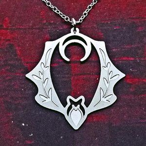 Art Nouveau Lunar Bat Silver Necklace